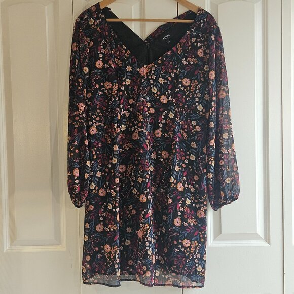 MSK Floral Chiffon Dress Size XL Sheer Sleeve Tie Back Boho Romantic Fall Outfit - Picture 1 of 10